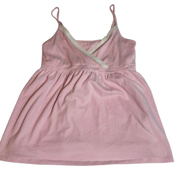Hollister Tops - Hollister Pink Lace Trim Babydoll Cami Tank Top Tie Back Size Large Boho Soft